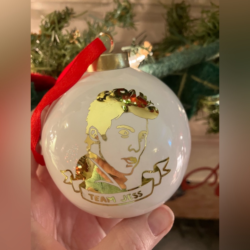 Team Jess Gilmore Girls Porcelain Gold Ball Ornament Milo Ventimiglia TV Merch